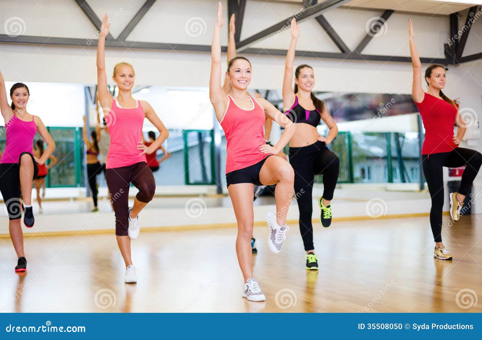 Cardio Step Dance Group At Fitness Gym Training Stock 