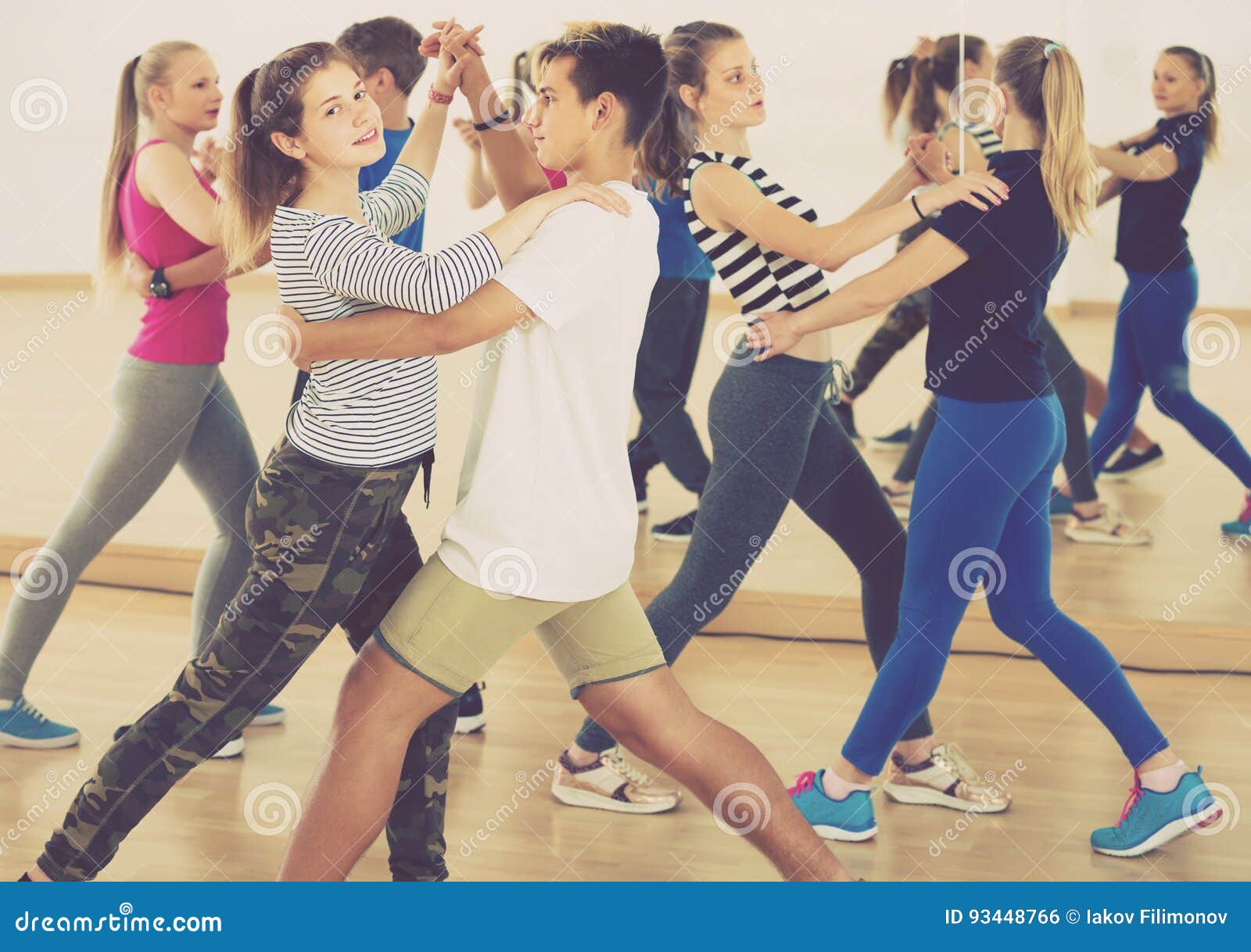 Group of Sports Teen Dancing Tango in Dance Studio Stock Photo Image of ballroom, male 93448766