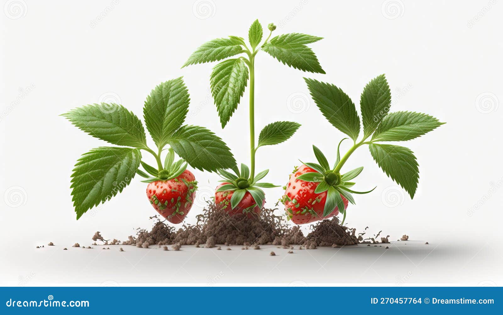 A Group of Strawberries Growing Out of a Pile of Dirt. Stock