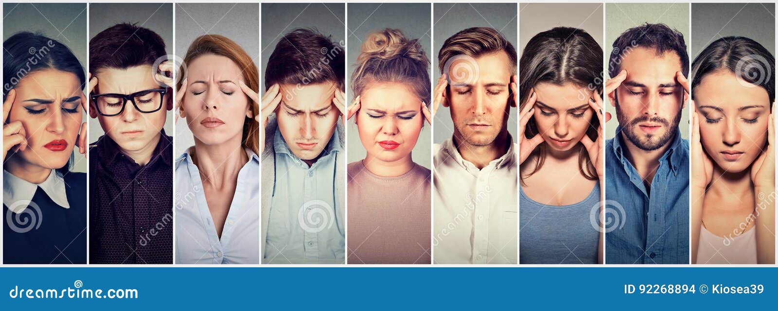 group of stressed people having headache