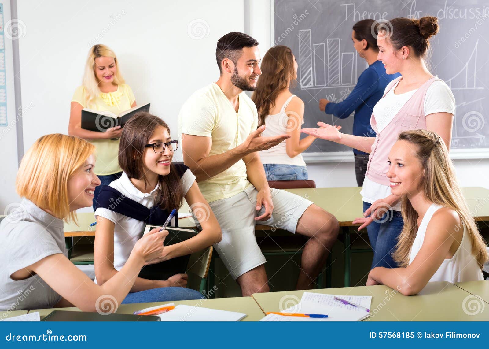 Group Of Students Chatting In Classroom Stock Image - Image of informal,  caucasian: 57568185