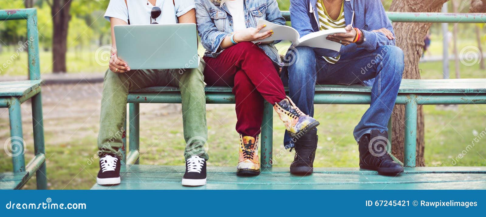 Group Students Studying Bleachers Together Concept Stock Image Image