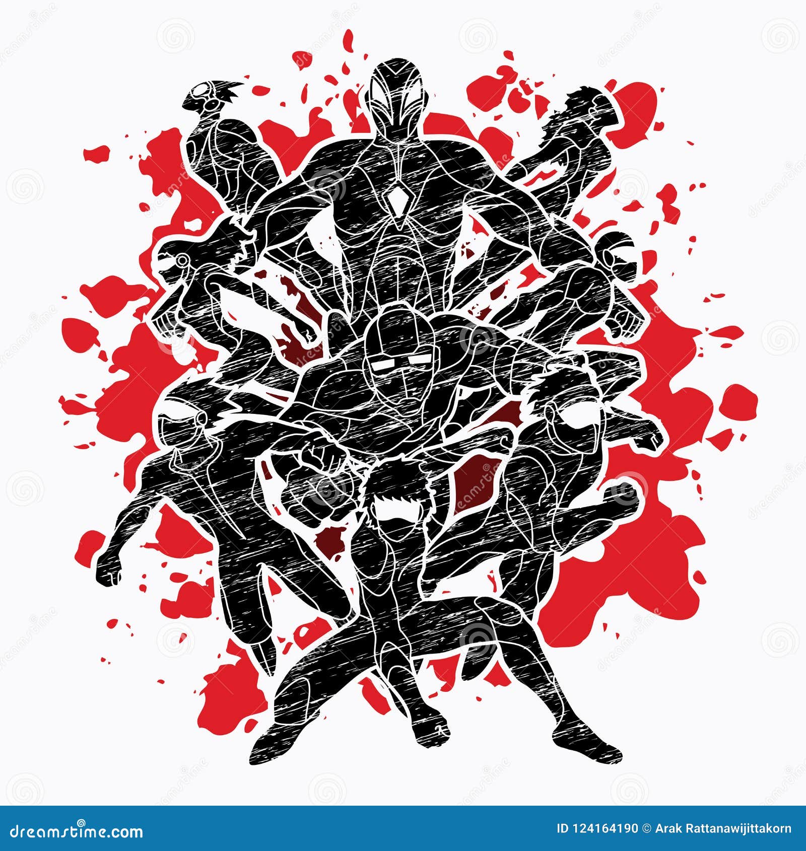group of super heroes action, unity together team work