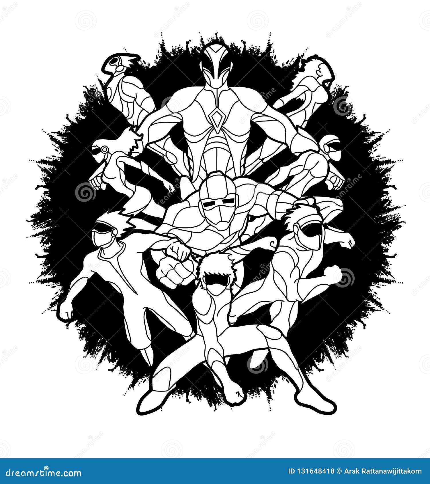 group of super heroes action, unity together team work