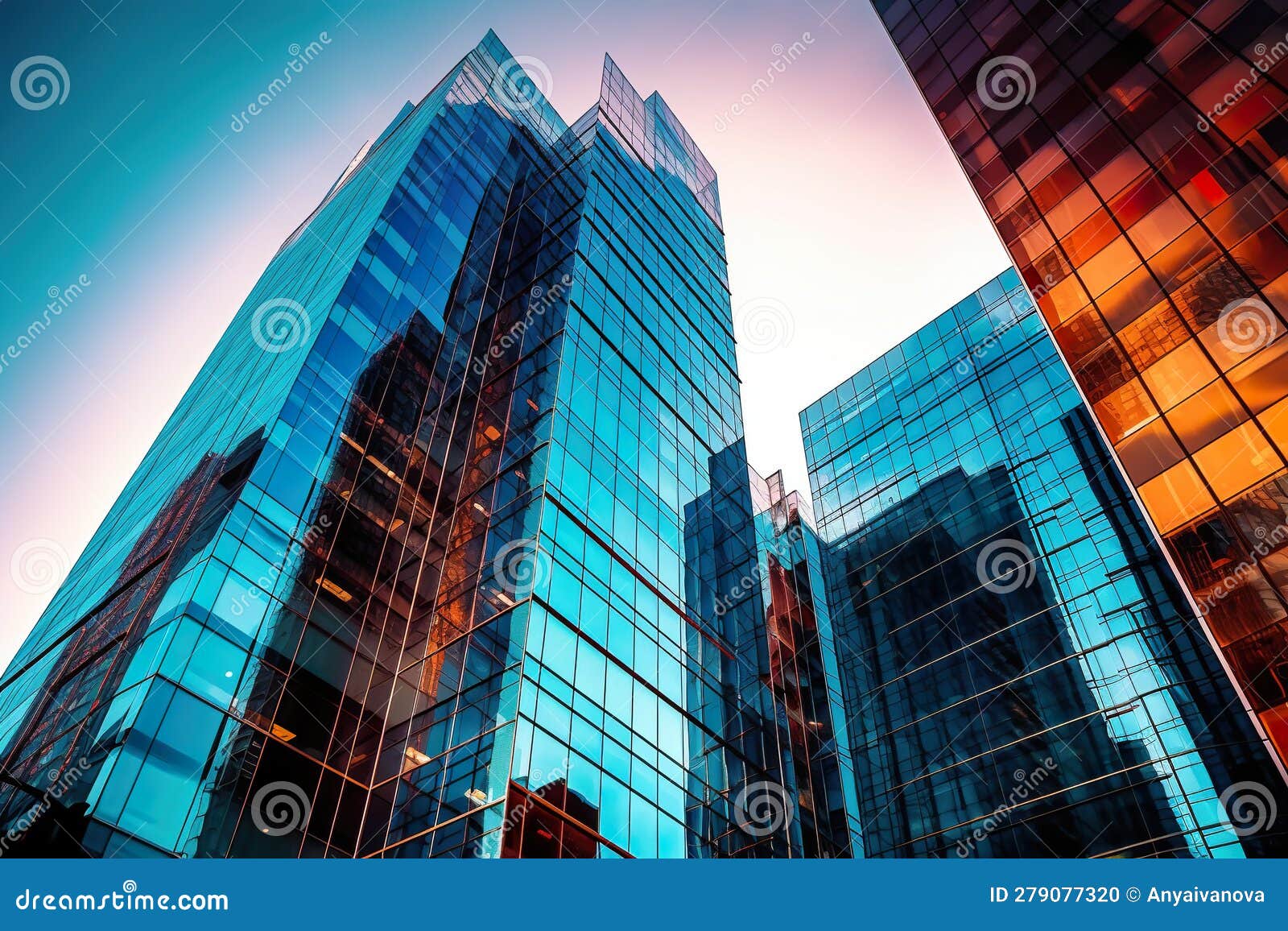 A Group of Tall Glass Buildings in a City. Generative AI Image. Stock