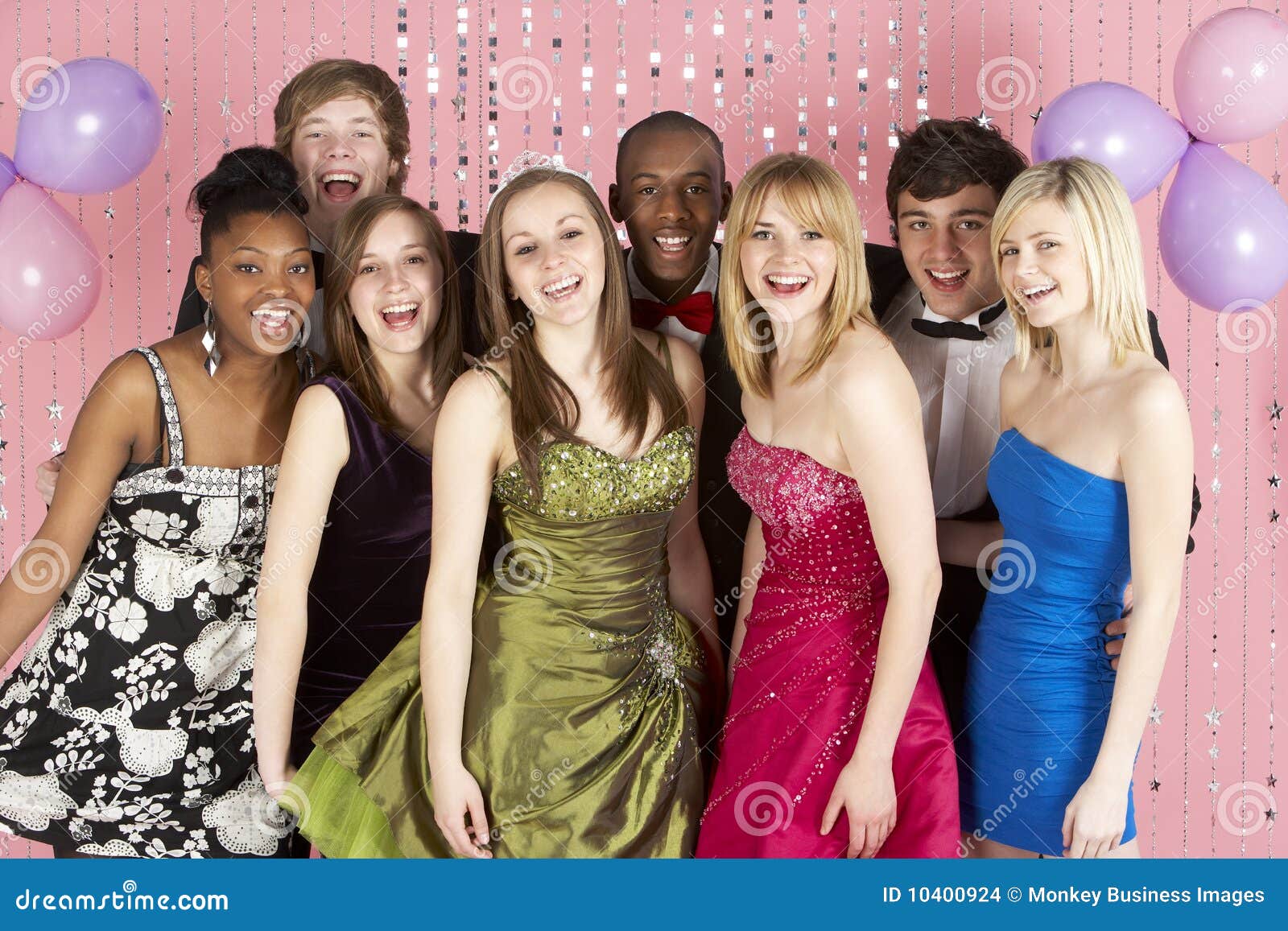 group of teenage friends dressed for prom