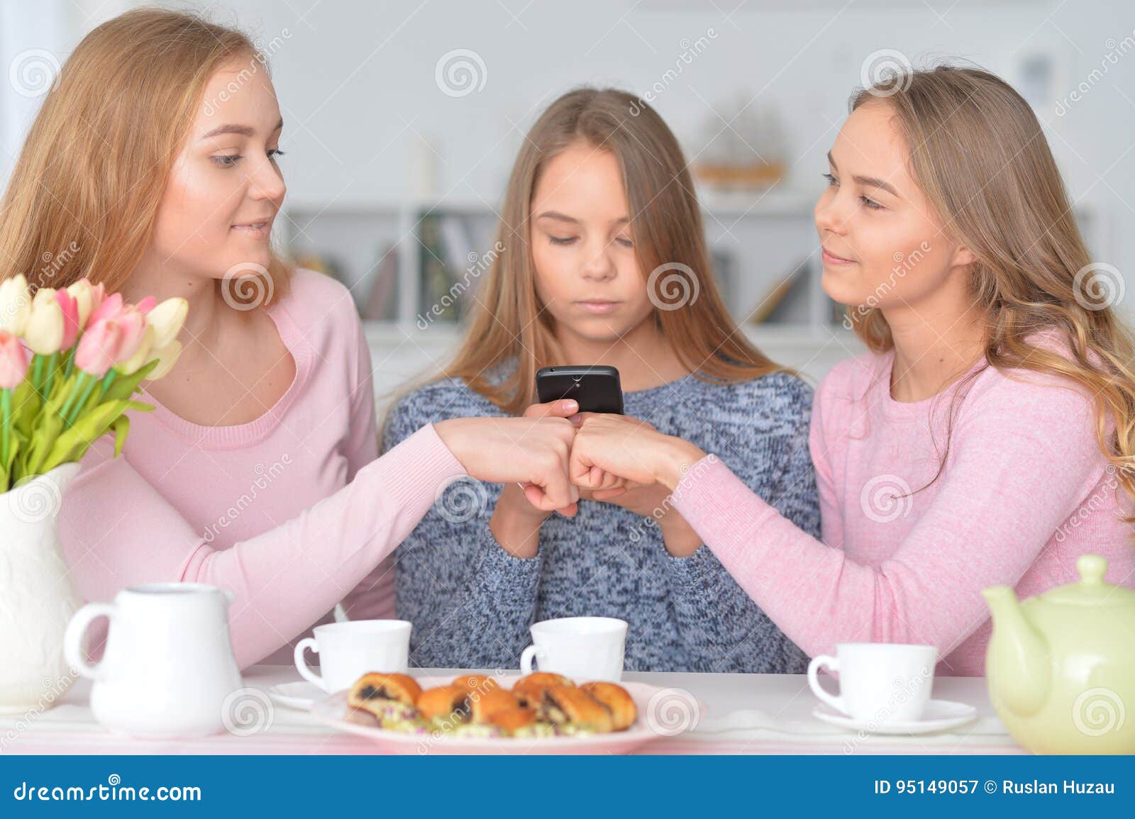 Group of Teenage Girls with Smartphone Stock Image - Image of research ...