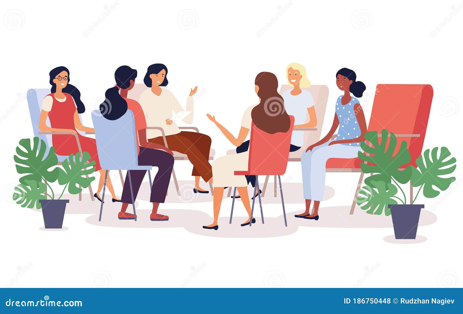 Group Therapy Session With Diverse Women Stock Vector Illustration Of ...