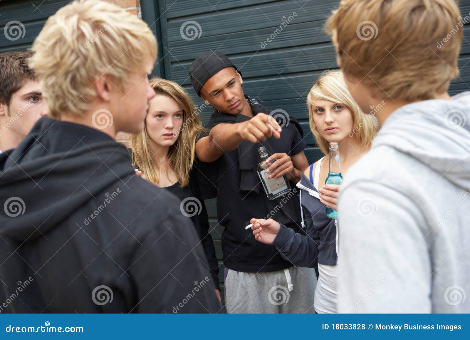 group of threatening teenagers hanging out
