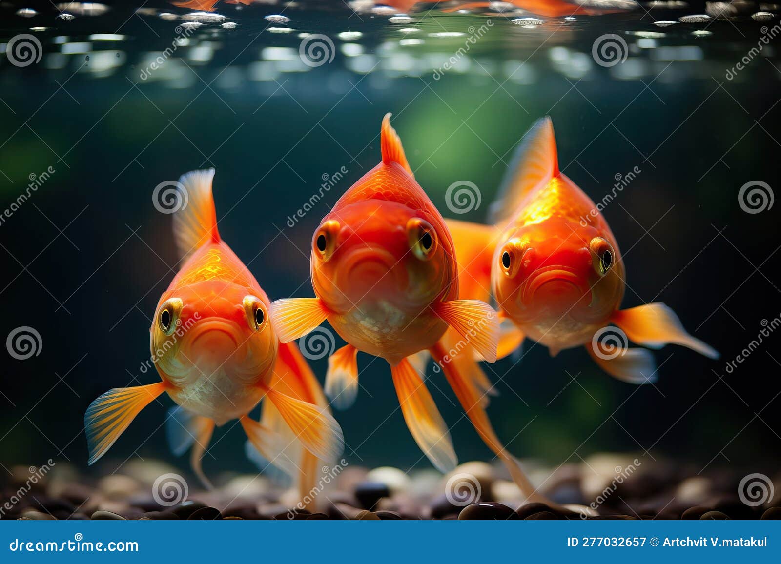 Three Goldfish in Aquarium Facing Forward Stock Illustration