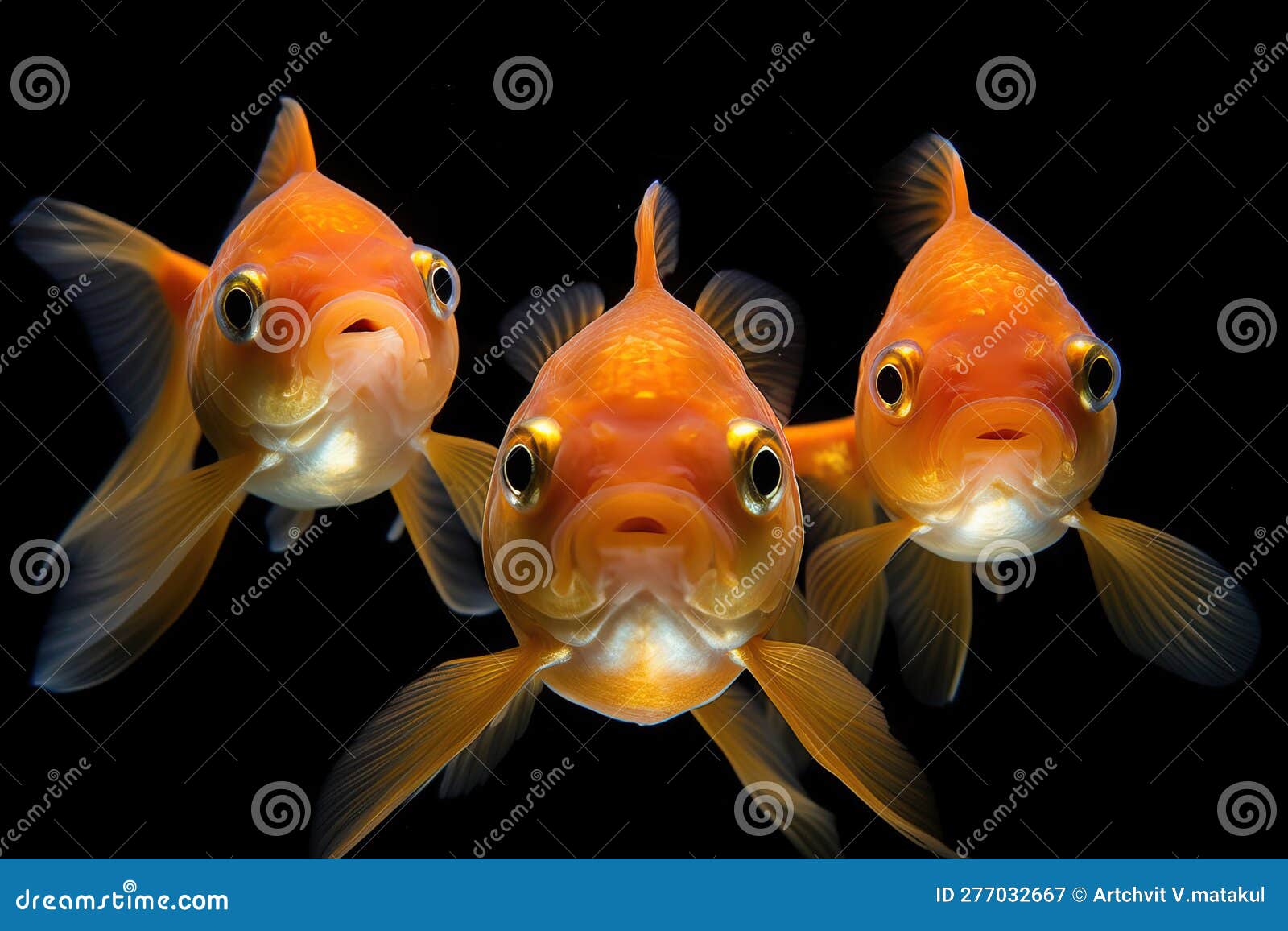 Three Goldfish in Aquarium Facing Forward Stock Illustration