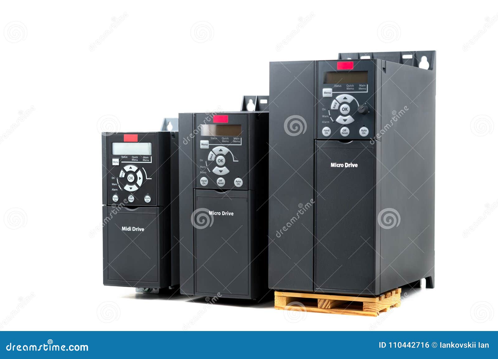 a group of three different sizes and capacities new universal inverter for controlling the electric current and power