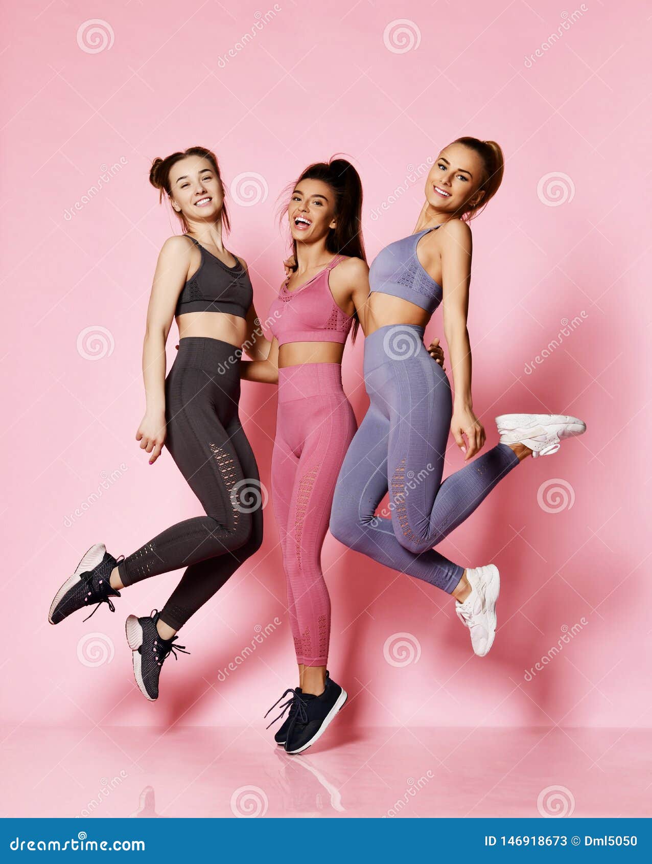 Group of Three Sport Girls International Friends in Modern Sports