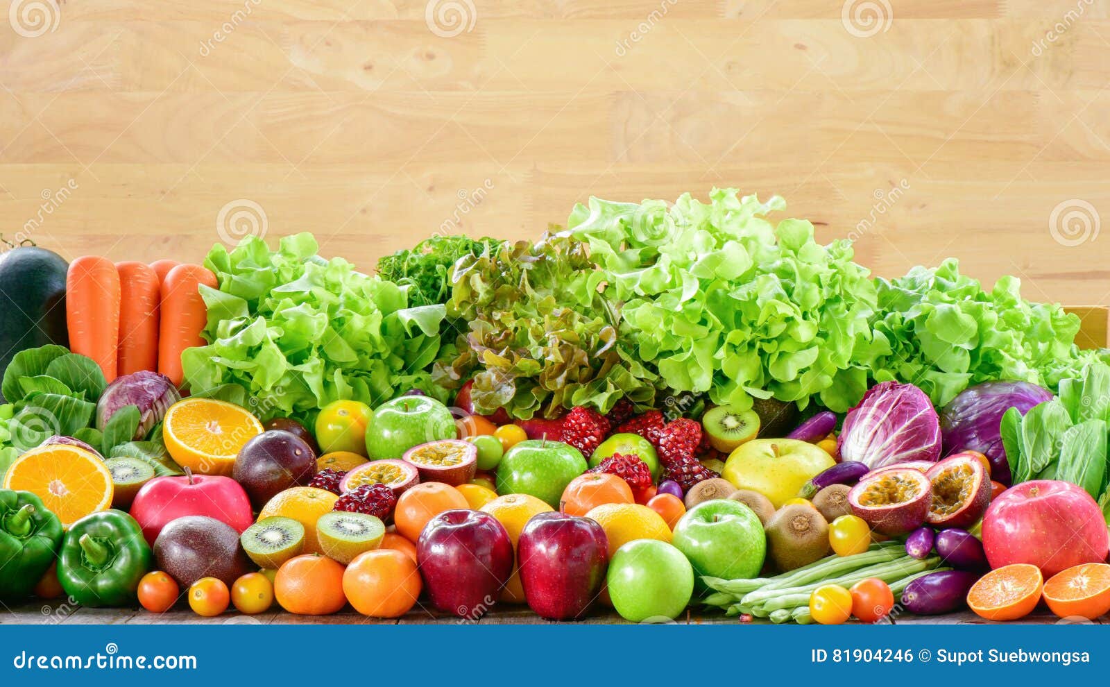 Group of Various Fresh Fruits and Vegetables for Healthy Stock Photo