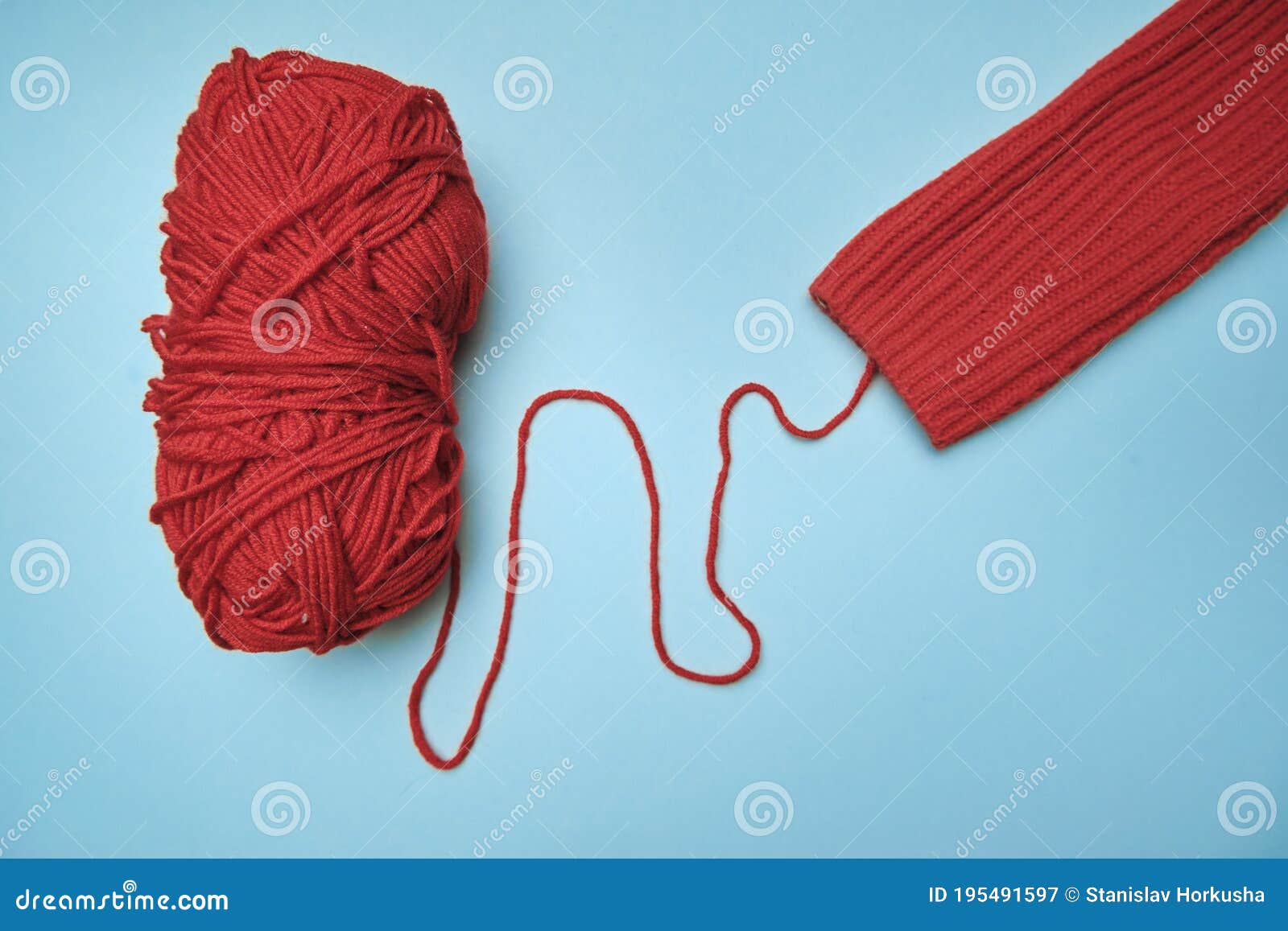 Group of Various Yarn Balls and Knitting Needles Closeup Stock Image