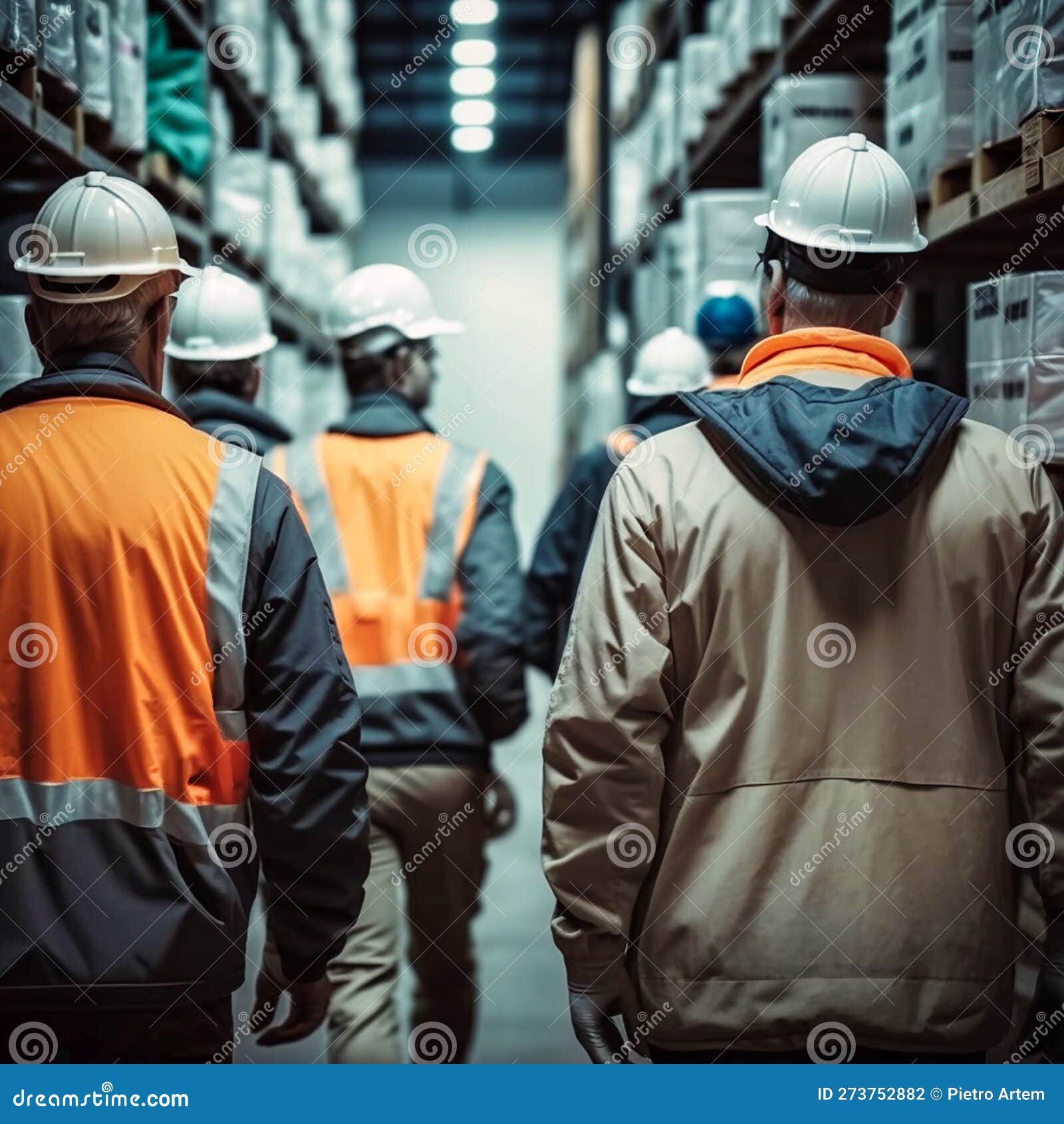 Group of Warehouse Workers Supervisors Wearing Hat, Generative AI Stock