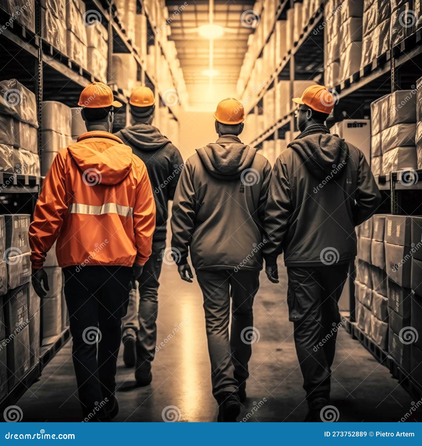Group of Warehouse Workers Supervisors Wearing Hat, Generative AI Stock