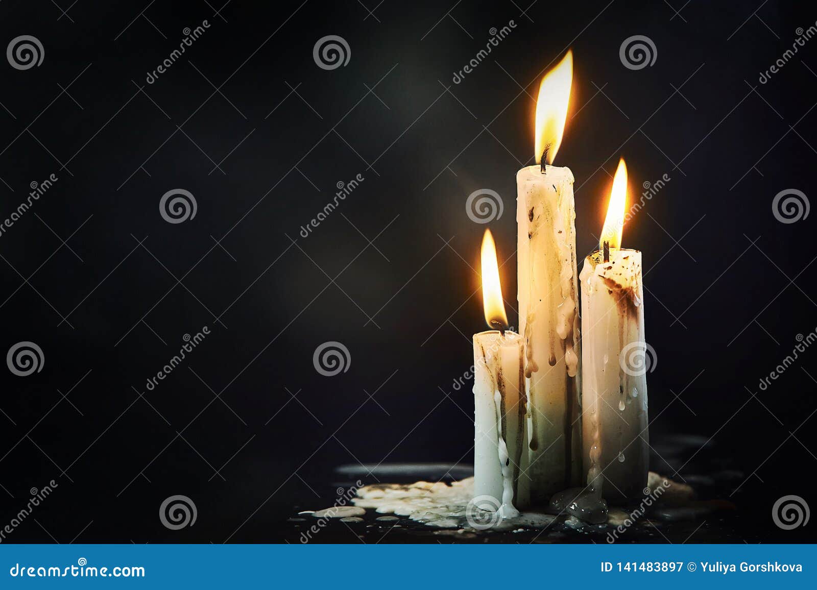Group of White Candles Burning in the Dark Stock Image - Image of ...