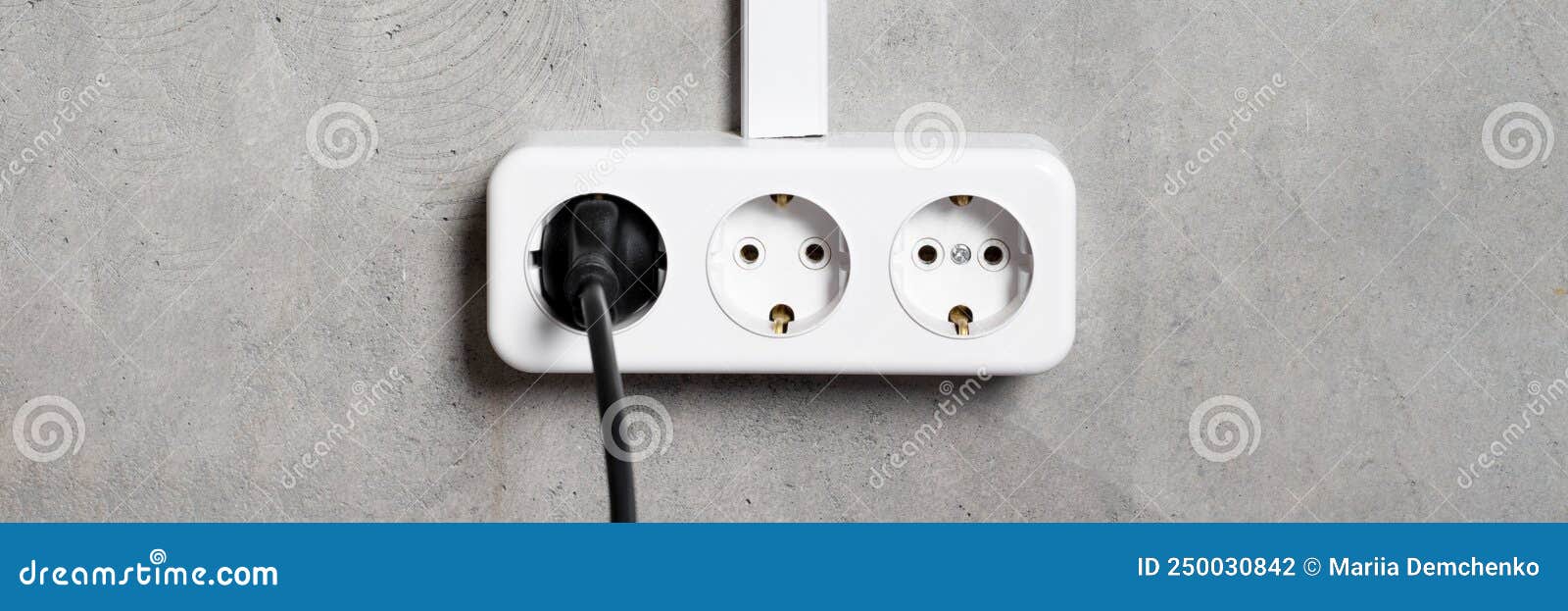 Electrical Outlets with Plug on Concrete Wall Banner Stock Photo