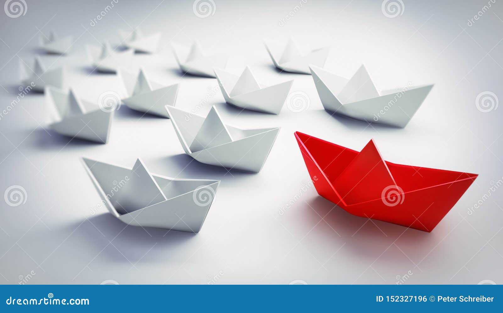 group of white and red paper boats - 3d 