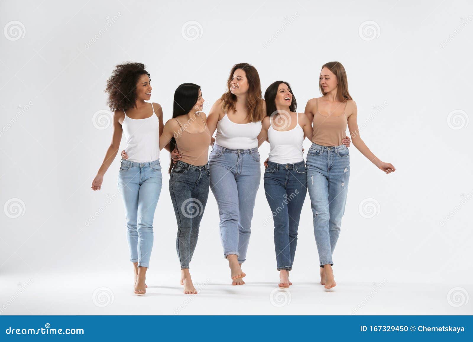 group of women with different body types on background