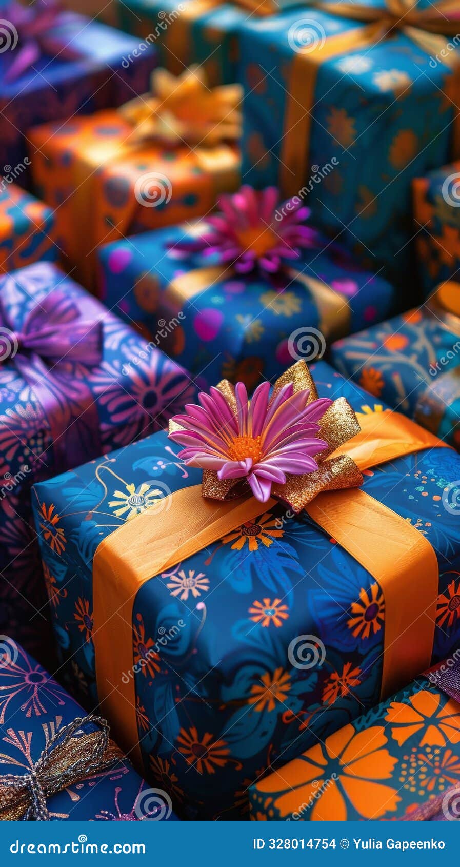 group of wrapped presents stacked together