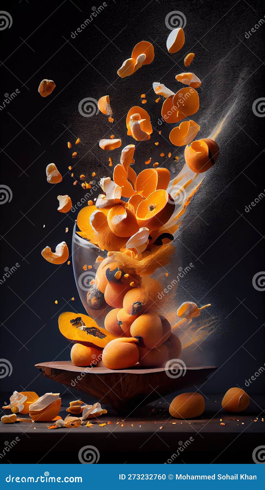 Group of Yellow Apricots Fruit Creatively FallingDripping Flying or