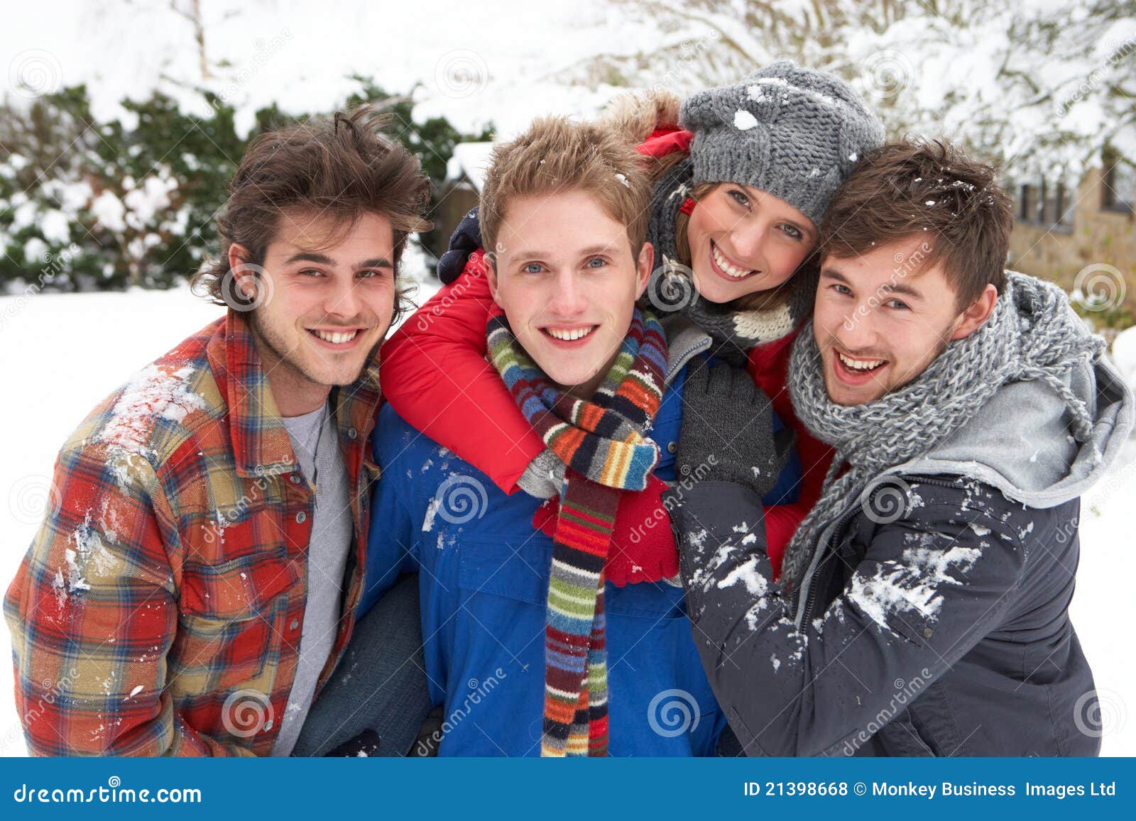 Group of Young Adults in Snow Stock Photo - Image of friendship, adults