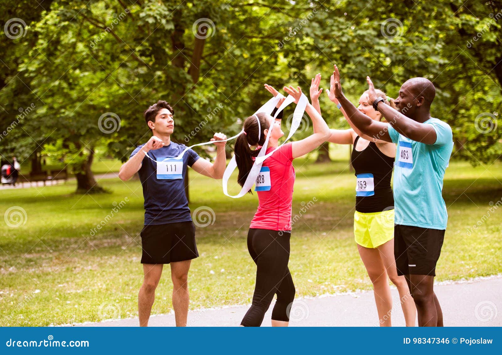 Group of Young Fit Friends Happy after Finishing Race. Stock Photo ...