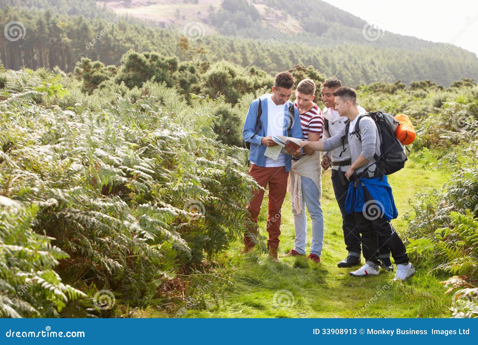 Group of Young Men on Camping Trip in Countryside Stock Image Image