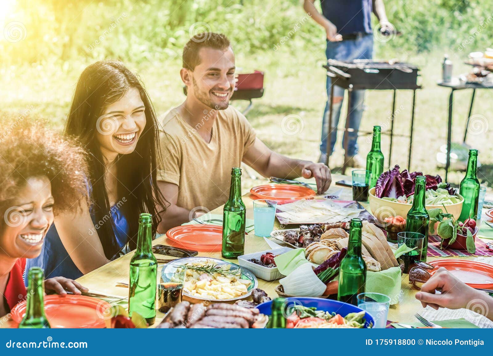 Group of Young People Enjoying Park Outdoor Barbecue - Multi Ethnic ...