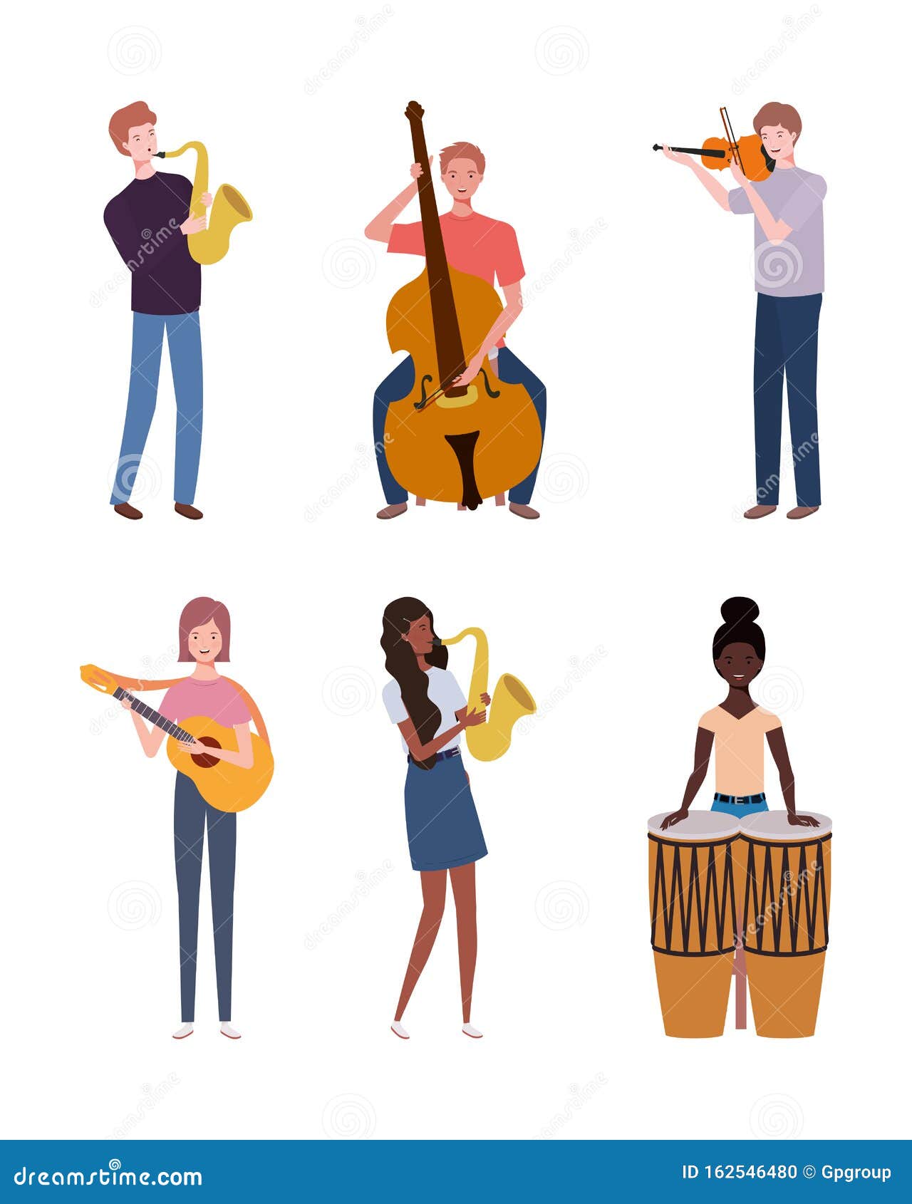 group of young people playing musical instruments