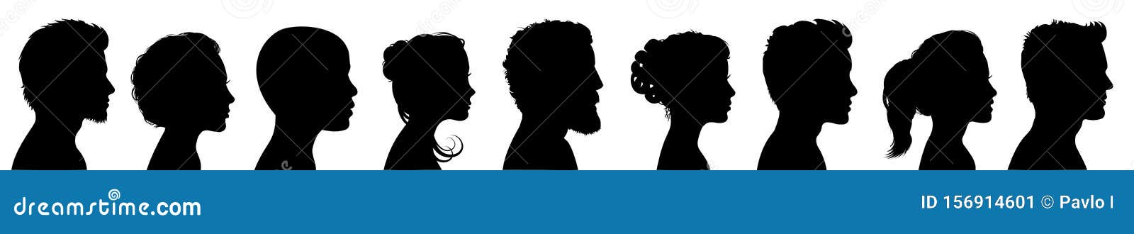group young people. profile silhouette faces boys and girls set Ã¢â¬â for stock