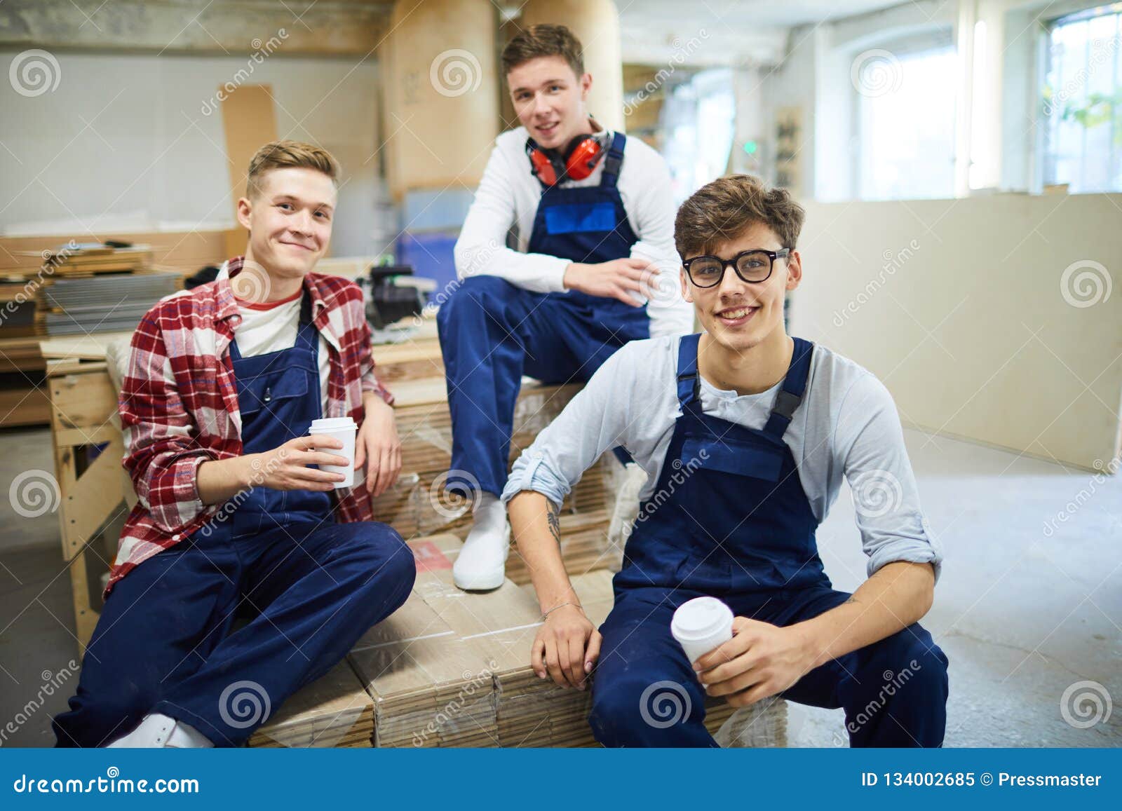 Group of Young Workers at Coffee Break Stock Image Image of carpenter