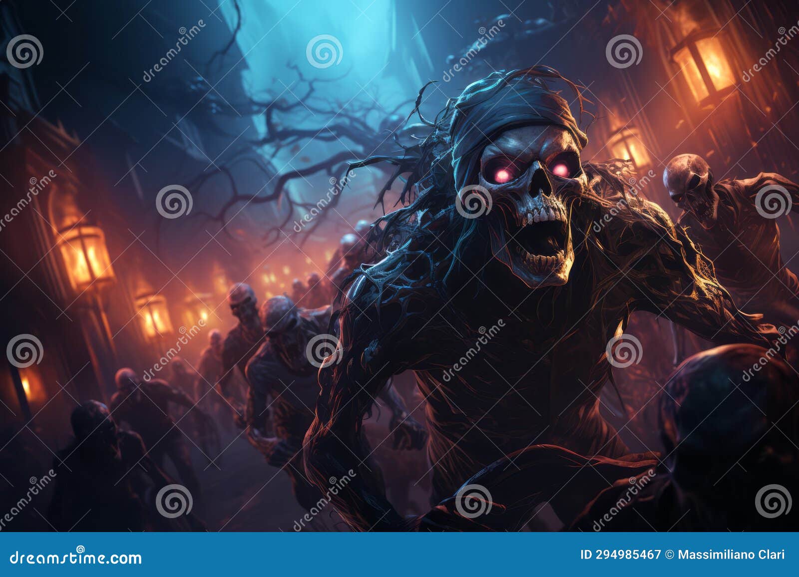 Zombie horde. Zombie apocalypse scene. Generative ai Stock Illustration