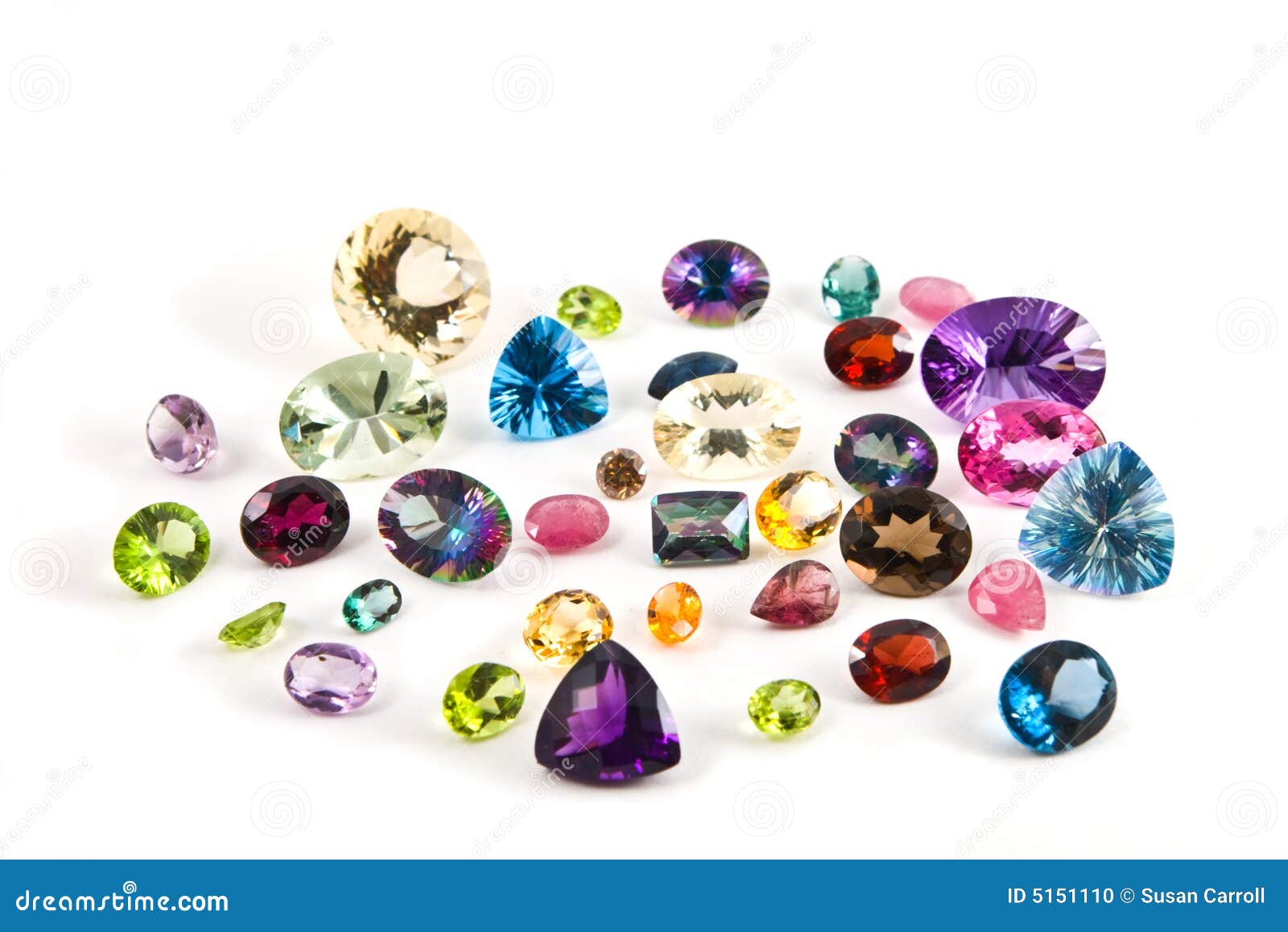 a grouping of faceted gemstones