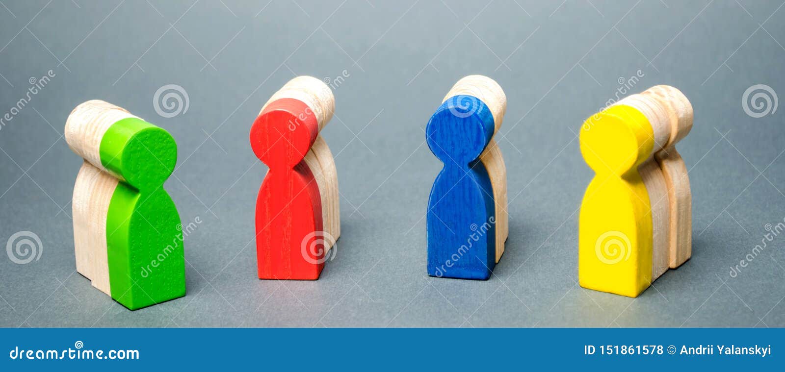groups of multicolored wooden people. the concept of market segmentation. customer relationship management. target audience,
