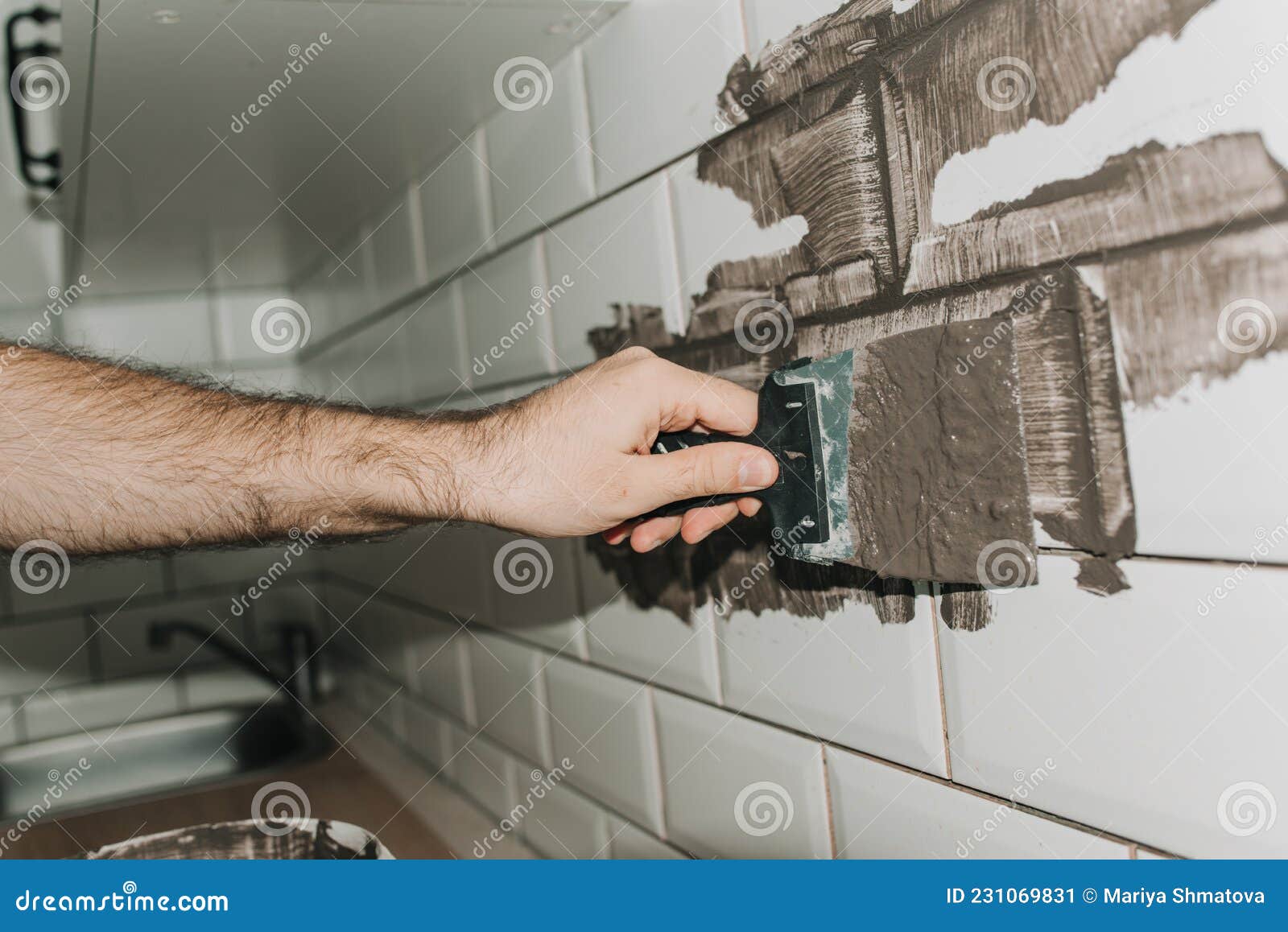 Grouting Tiles in the Kitchen. Repair Stock Image Image of pattern, bathroom 231069831