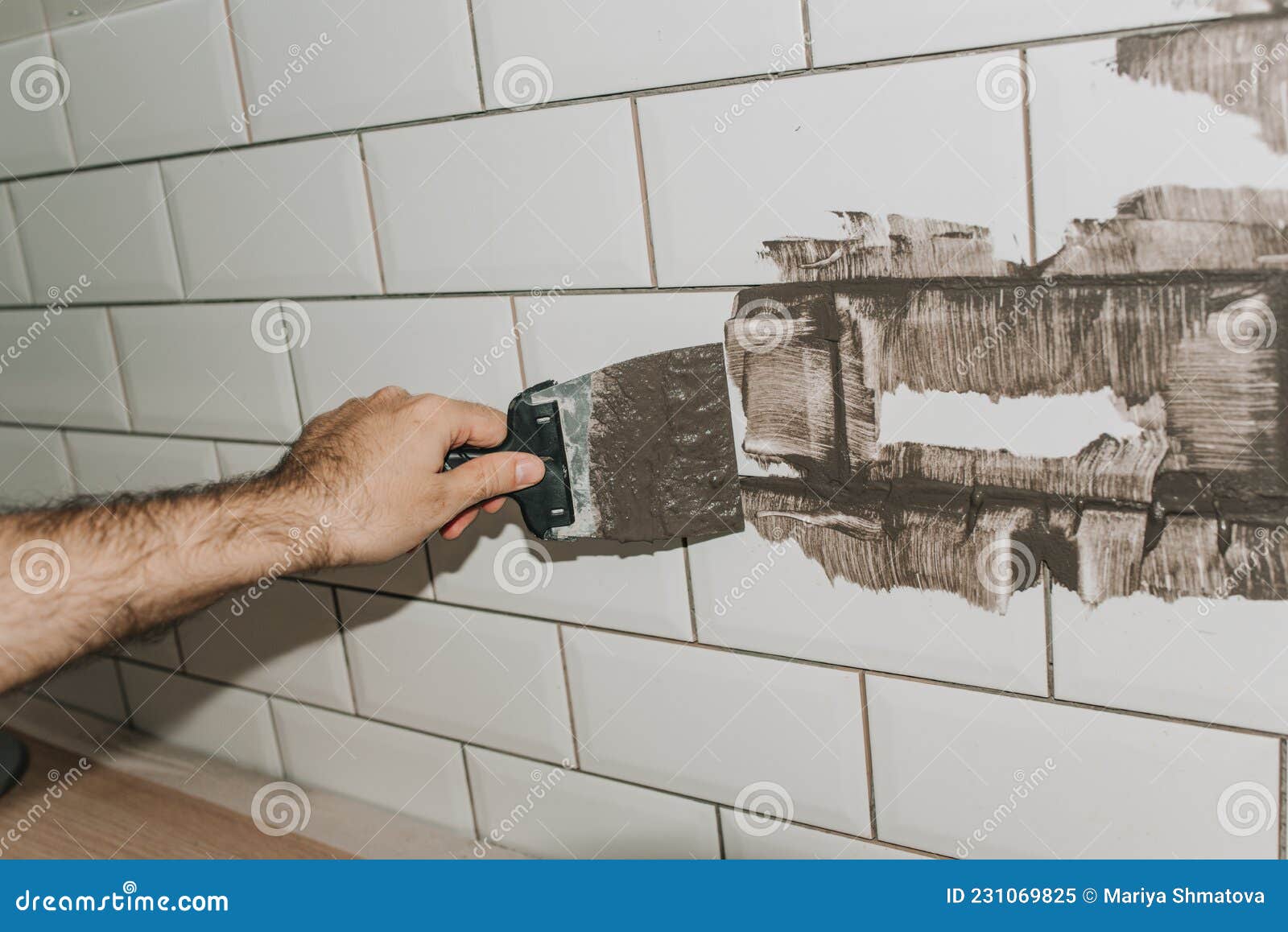 Grouting Tiles in the Kitchen. Repair Stock Image Image of decoration, geometric 231069825