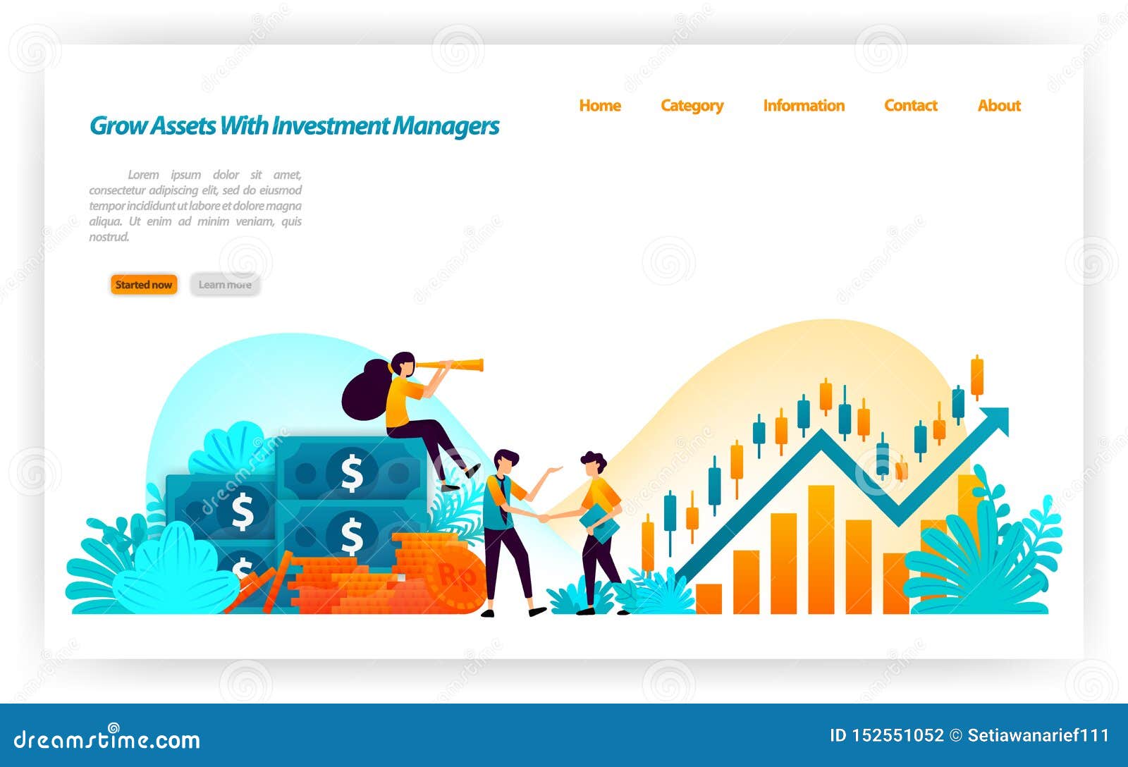 grow asset of financial investors with market investment choices with finance and investment managers. money to stock.  illu