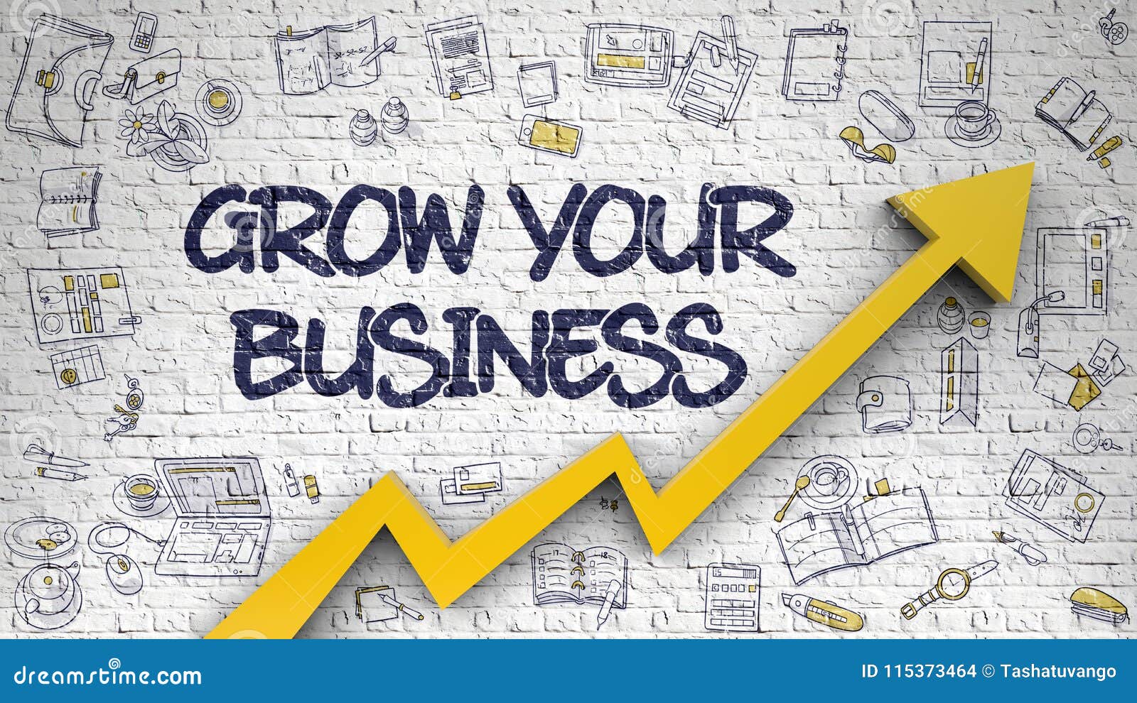 grow your business drawn on white wall.