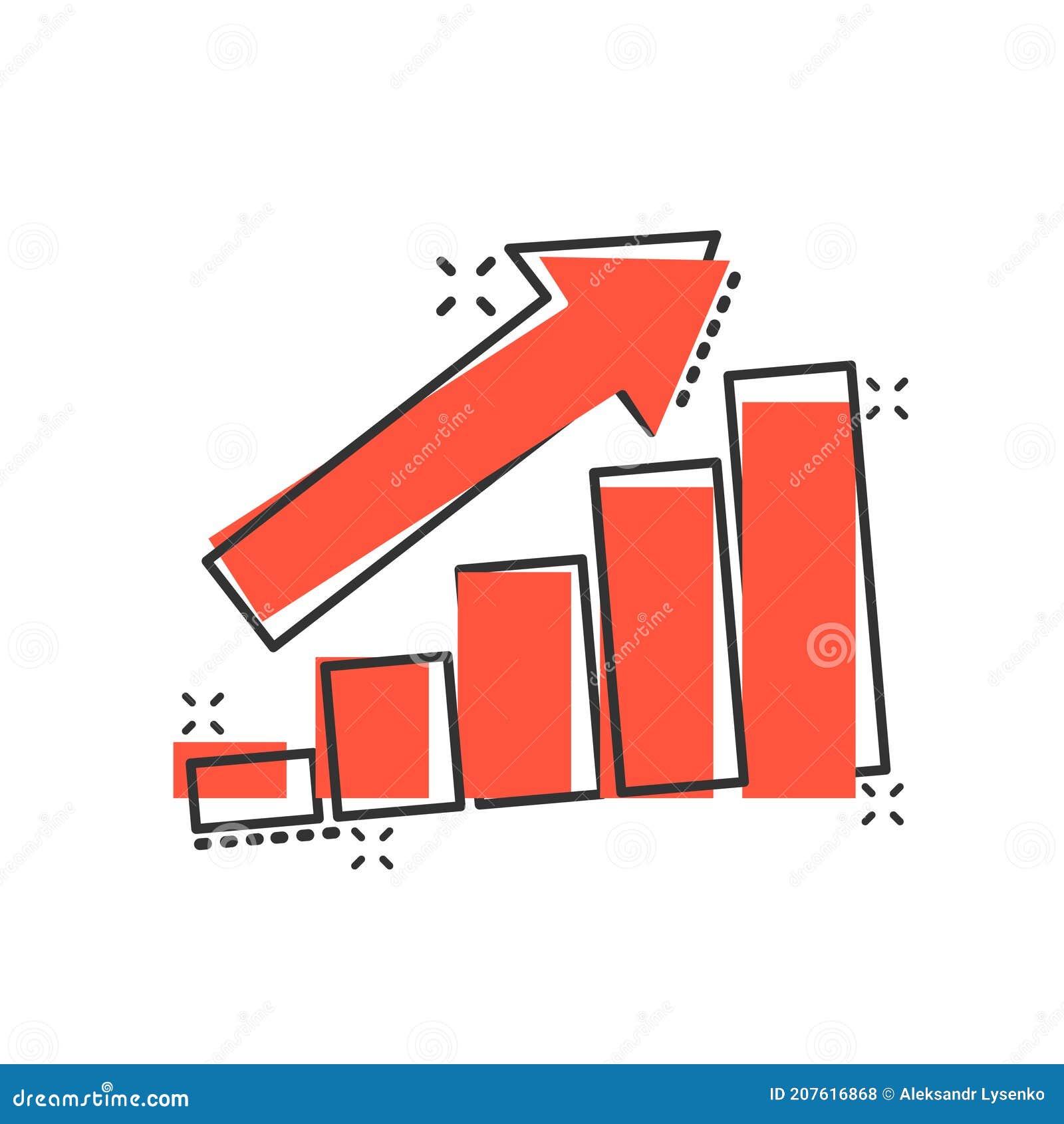 Growing Bar Graph Icon in Comic Style. Increase Arrow Cartoon Vector ...