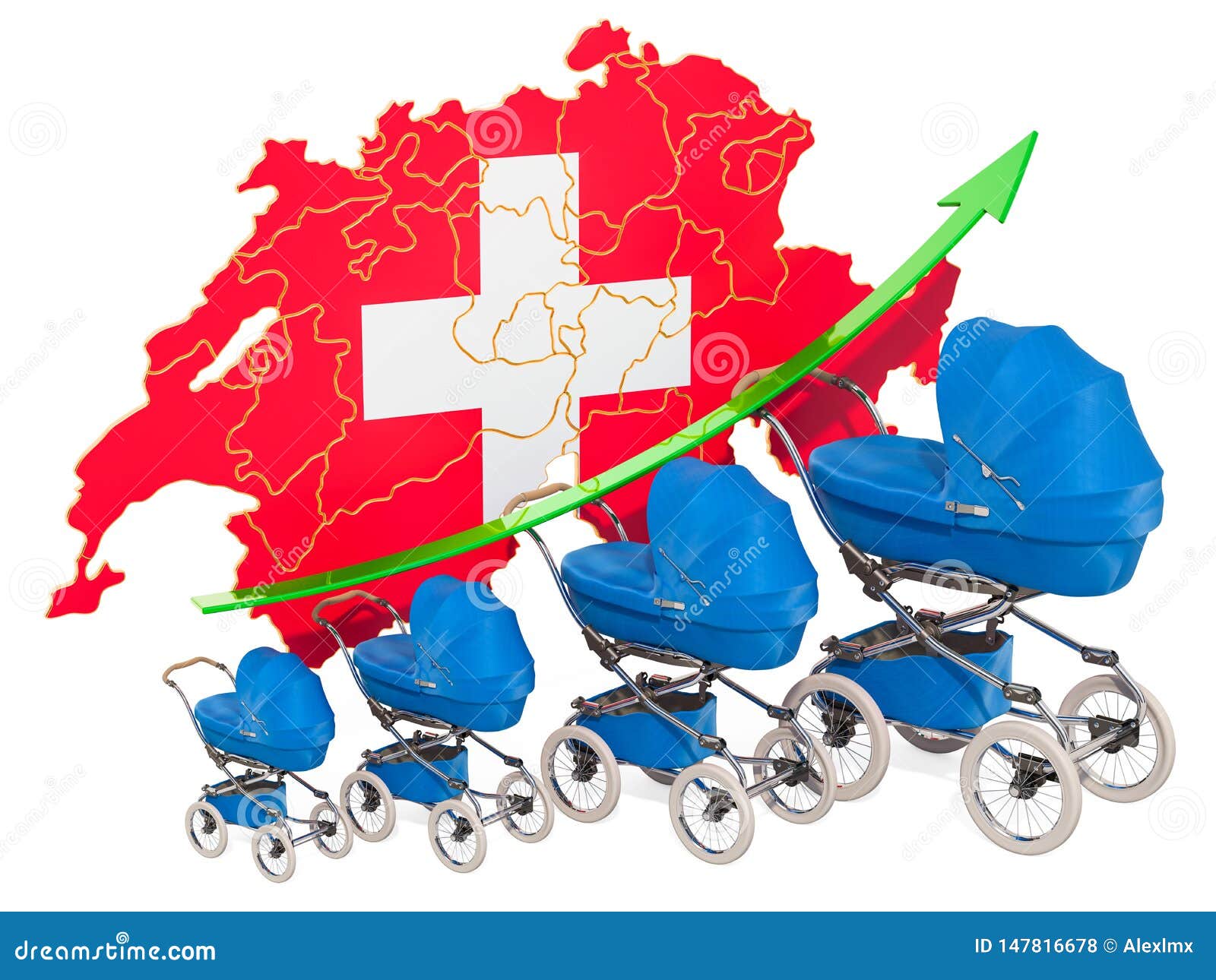 Growing Birth Rate In Switzerland, Concept. 3D Rendering Stock