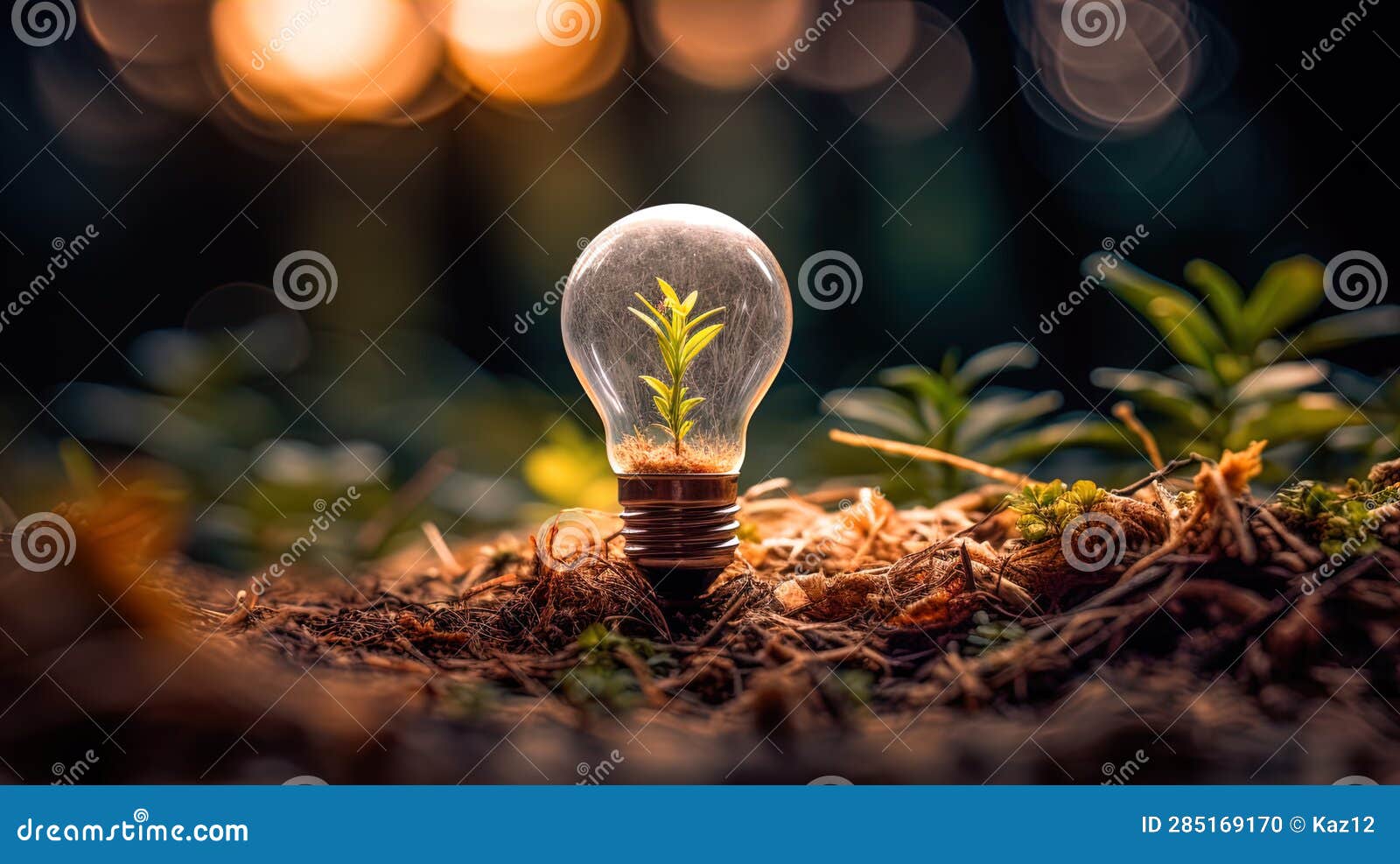 Growing Plant Inside a Light Bulb Planted on the Soil Stock