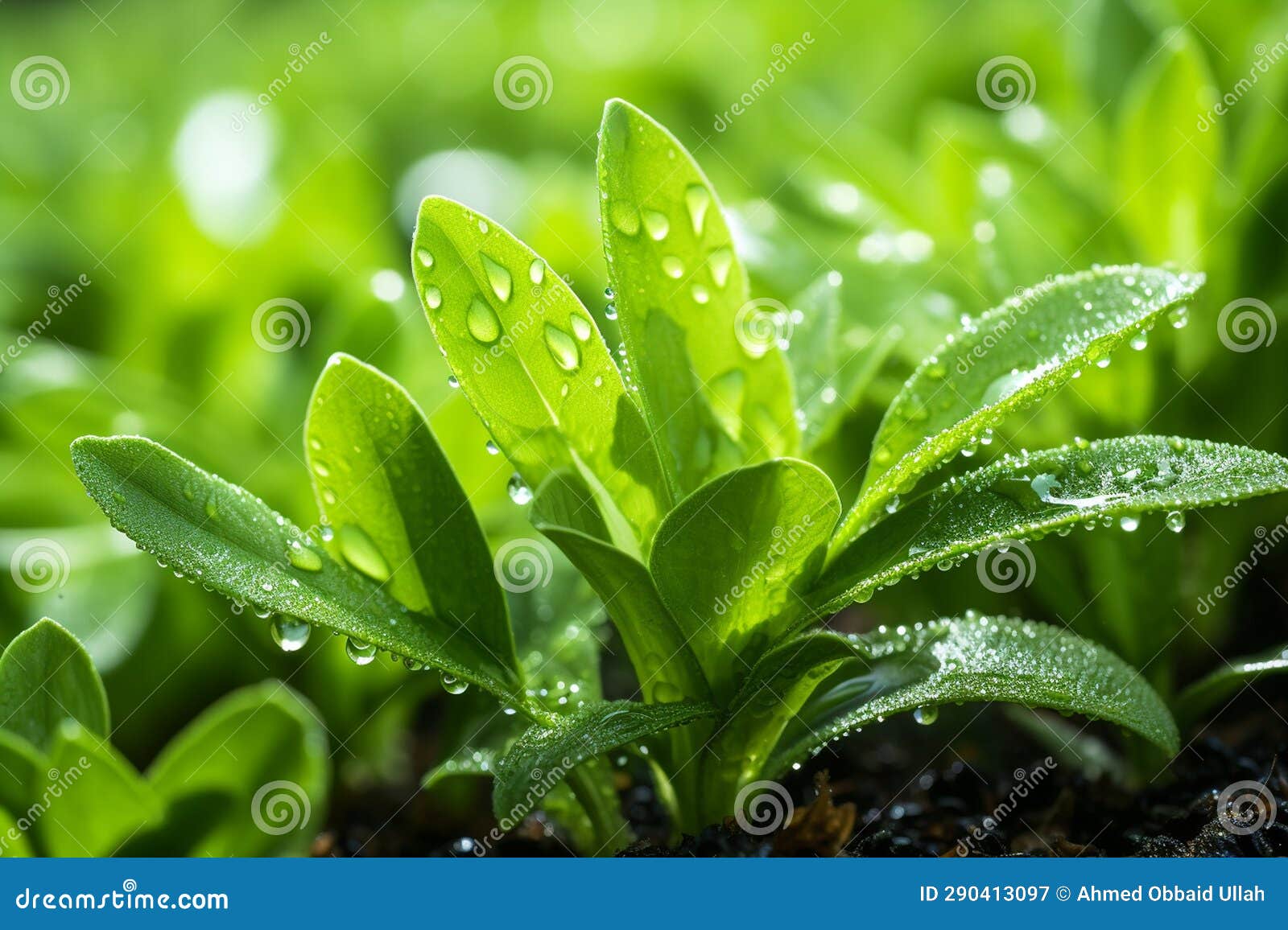 Growing Stevia Plant with Water Drops. Generative by Ai Stock