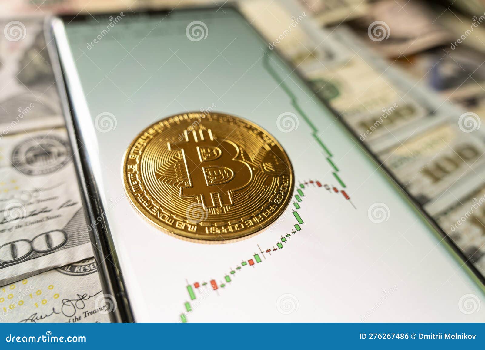 Growth of Bitcoin Exchange Rate on the Smartphone Chart and the Bitcoin