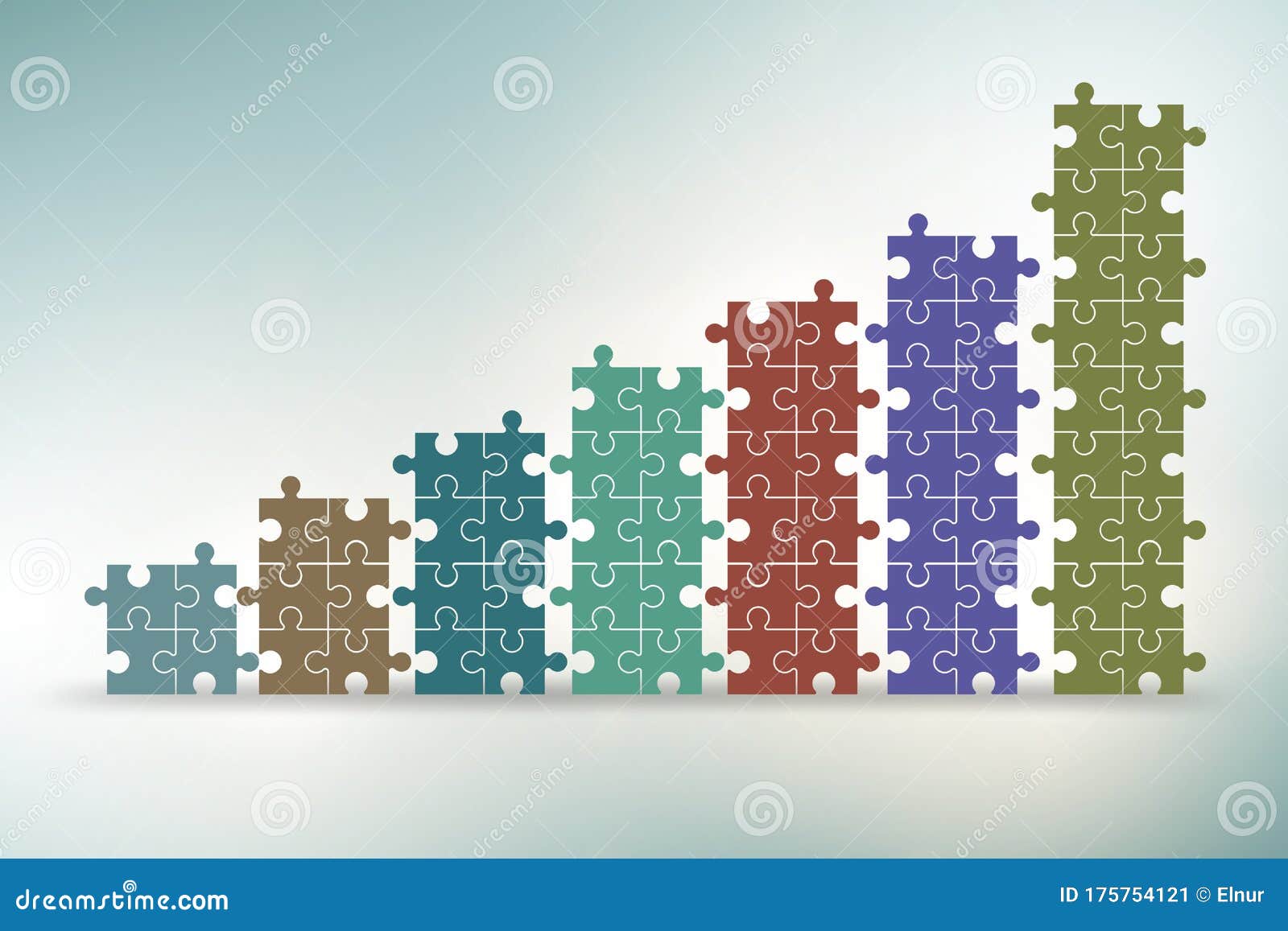 Growth Chart Made of Jigsaw Puzzle Pieces 3d Rendering Stock