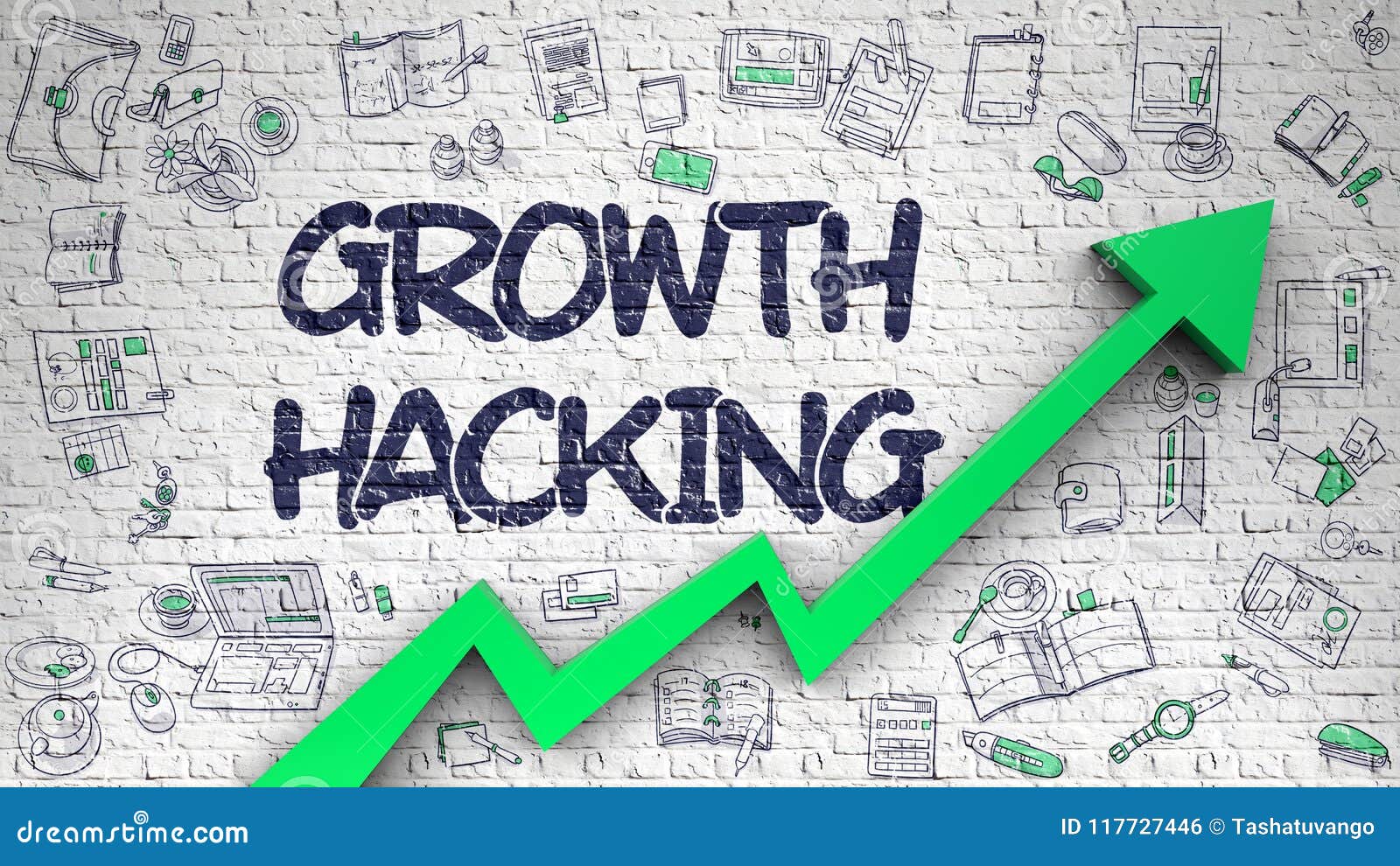 growth hacking drawn on white brick wall.