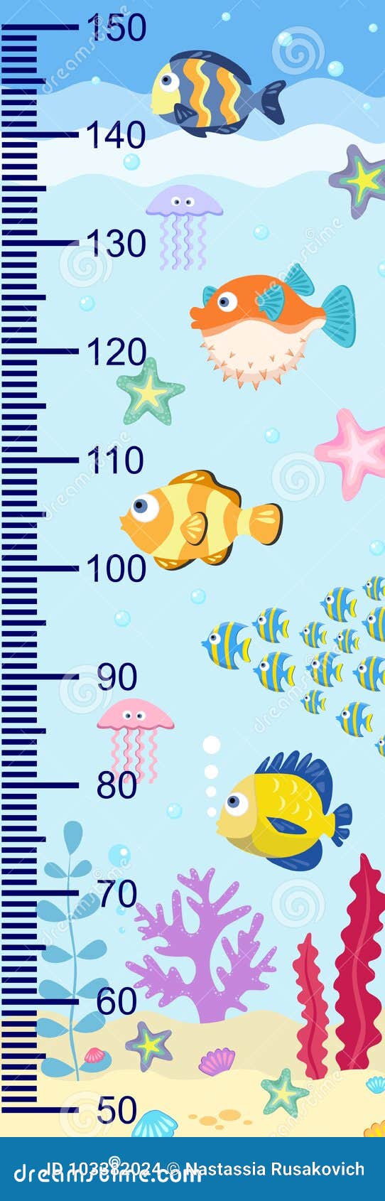 Growth Measures with Fish in the Sea. Vector Illustration, Scale 1
