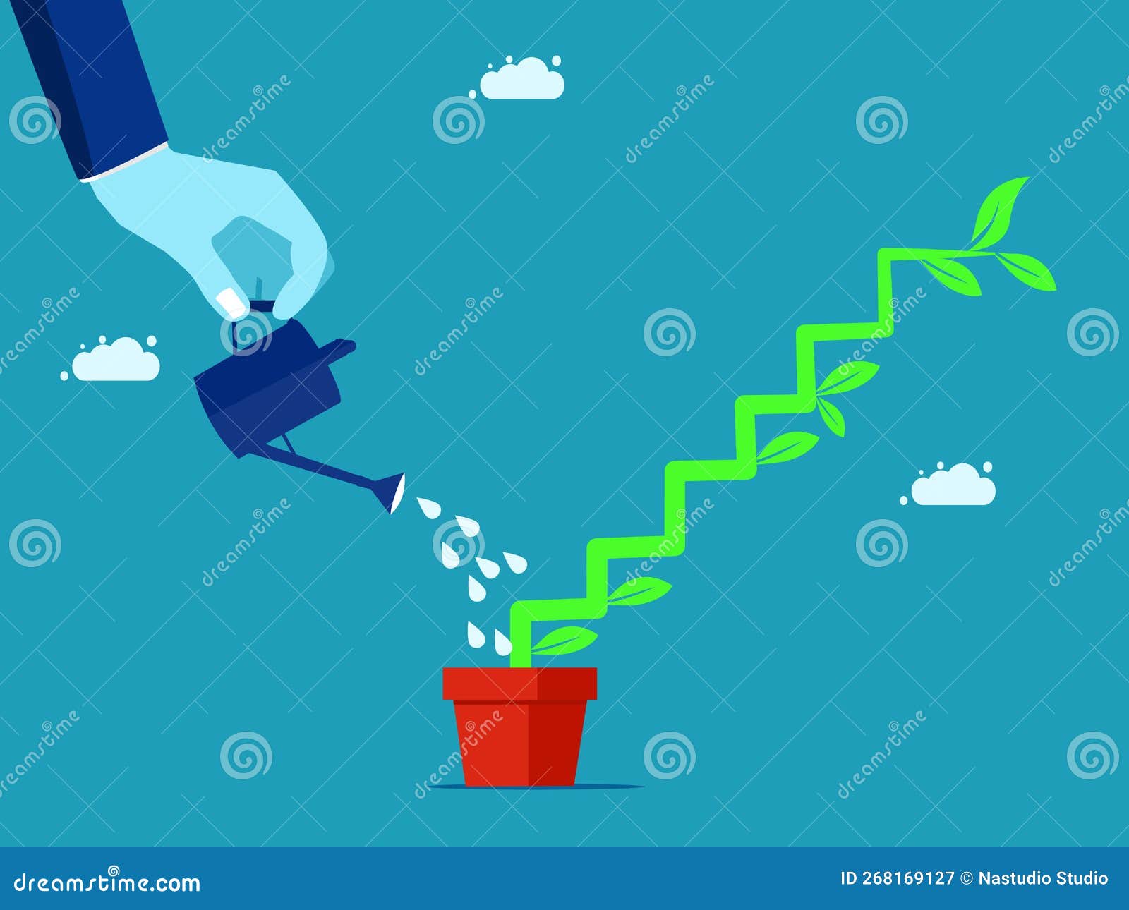 Growth Stages Or Investments That Grow Businessman Watering Plants That Grow As A Ladder To 6662